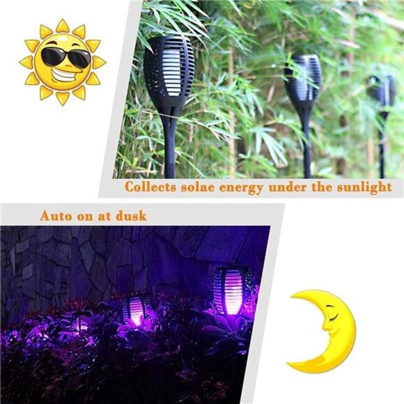 Purple Solar Lights Outdoor, 8 Pack Solar Torches Lights Flickering Flame - Picture 5 of 7